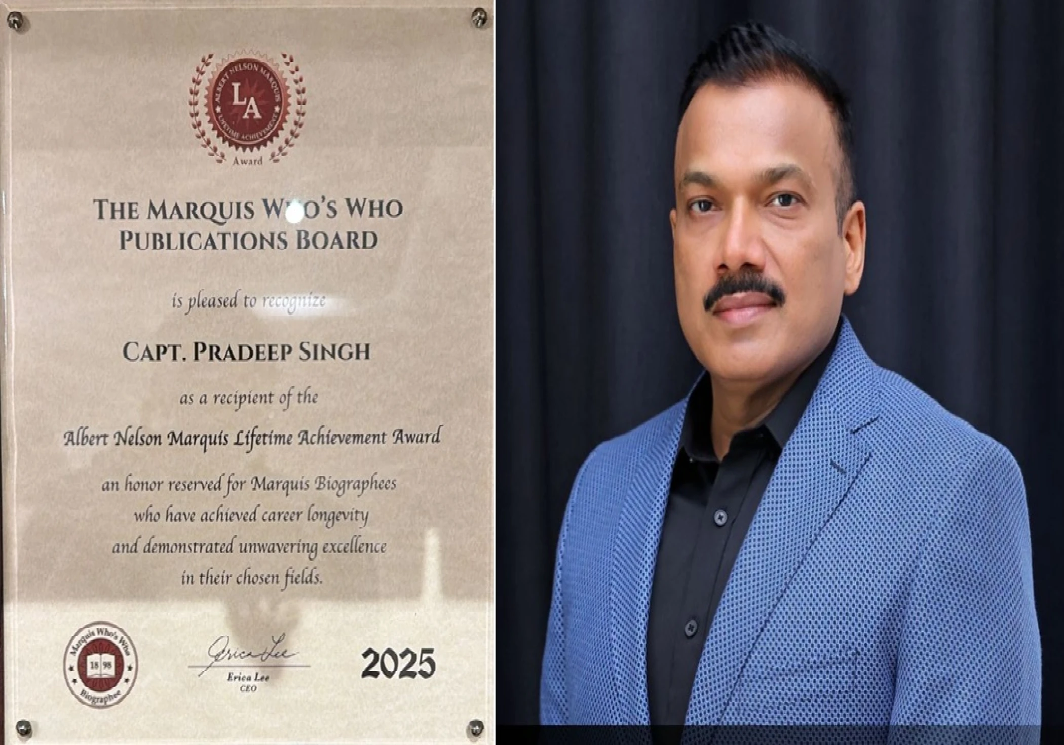 Captain Pradeep Singh Honored with Albert Nelson Marquis Lifetime Achievement Award